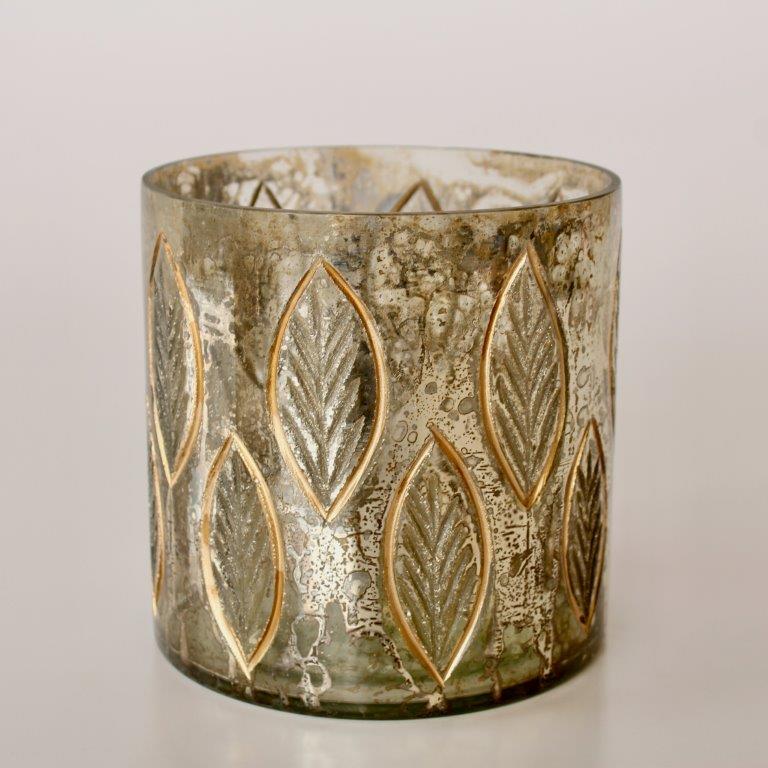 ANTIQUE GOLD LEAF ETCHED GLASS VASE  15.5X15.5CM